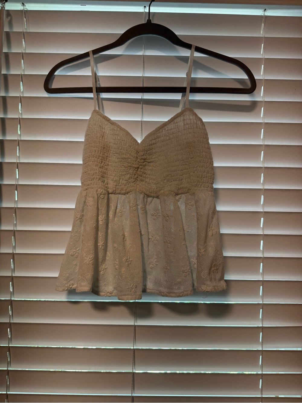 American Eagle Outfitters White Smocked Lace Peplum Cami
